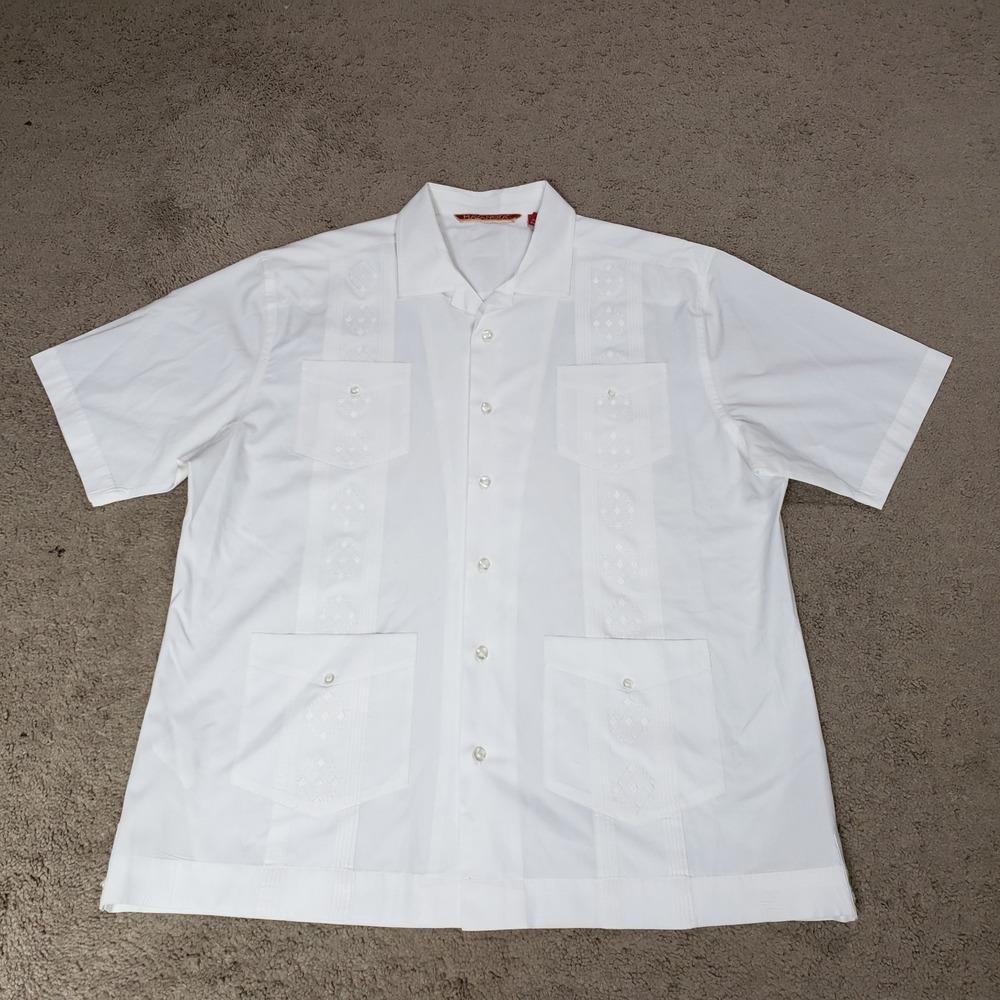 Havanera Guayabera Shirt Men Large White 4-Button Wedding Cuban Latin Club